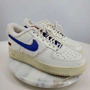 Nike Air Force 1 07 Women's Sherpa Fleece White and Blue Sneaker Shoes Size 9.5